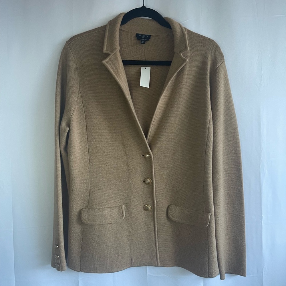 Talbots Camel Knit Notch Collar Blazer